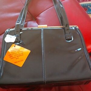 Vintage Julius Resnick (JR USA) Patent Vegan Leather purse, black, NEW old stock
